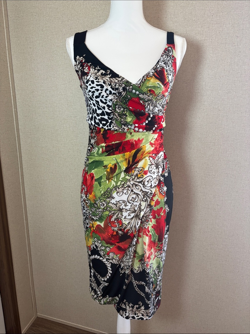 Joseph Ribkoff Multicolor Abstract Floral Sheath Dress Cocktail Party Luxe Sz 6